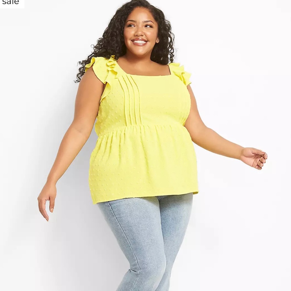 Lane Bryant, Yellow Ruffle Sleeve Women's Top - Picture 3 of 7